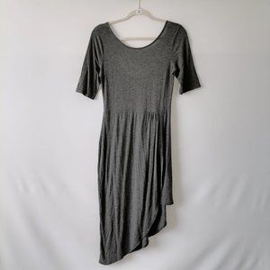 Everly Womens Gray Short Sleeve Stretch High Low Hem A-Line Dress Size Medium